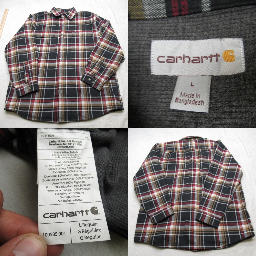 Carhartt Jacket Men Large Navy Plaid Youngstown Heavyweight Thermal Line Flannel